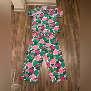 Printfresh Secret Garden Short Sleep Top & Cropped Pajama Pants Set Small